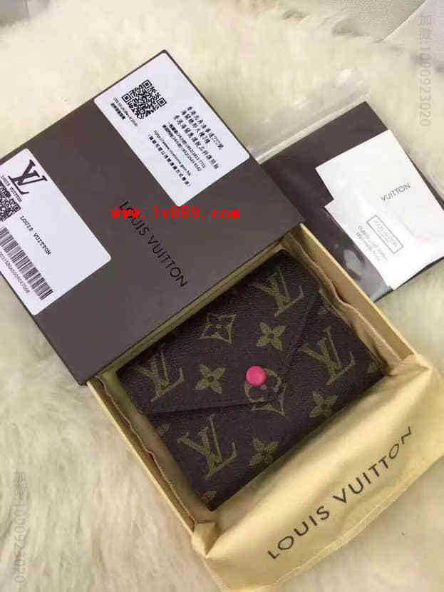 LV M41938 路易威登Monogram老花桃红 女士短款三折Victorine钱夹
