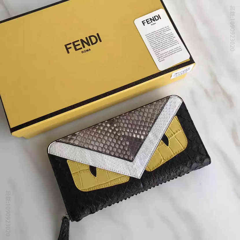 代购 芬迪FENDI 0213 怪兽蛇皮CRAYONS 环绕式拉链皮夹 男女通用