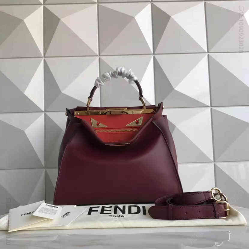 香港专柜渠道 芬迪FENDI 210F 金色怪兽眼睛 软牛皮手提包