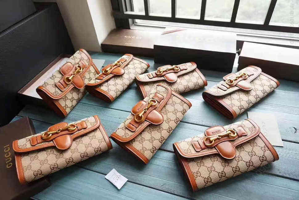 Gucci古驰 282427 帆布双G古铜 女士长款按扣钱夾