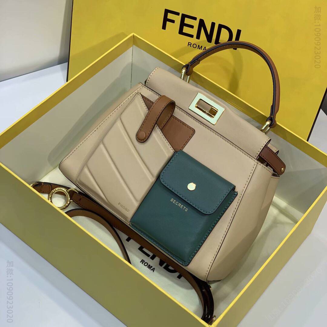 FENDI芬迪牛皮拼色内衬纯羊皮PEEKABOO手袋2113CS
