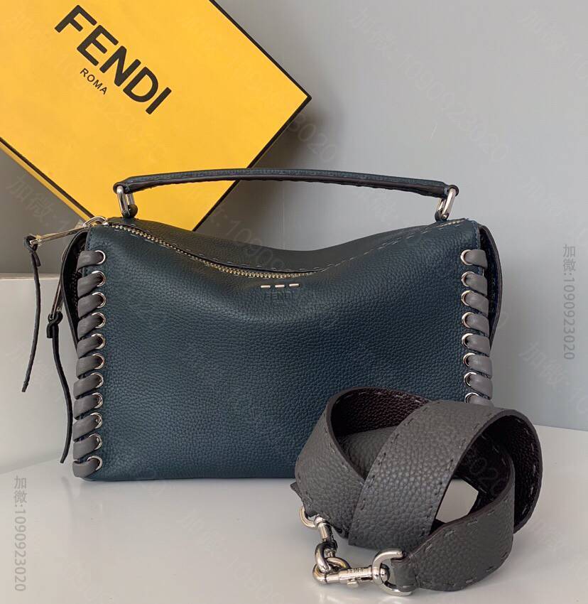 FENDI芬迪手工缝线侧面编织图案单提手波士顿手袋9763