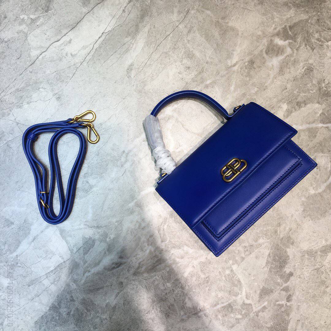 Balenciaga巴黎世家新款蓝色配金色Sharp XS单肩斜跨包 163471