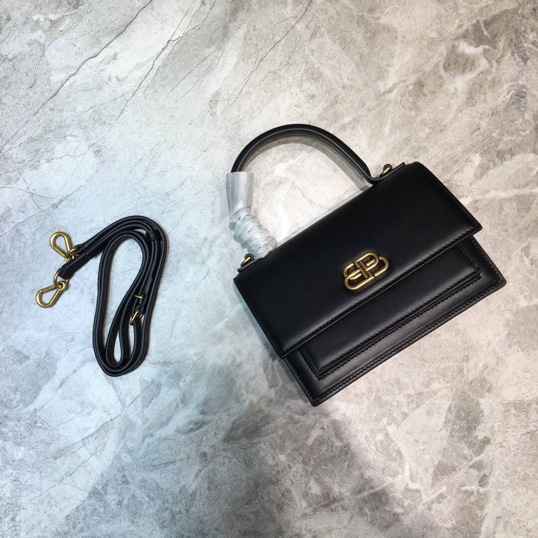 Balenciaga巴黎世家新款黑色配金色Sharp XS单肩斜跨包 163471