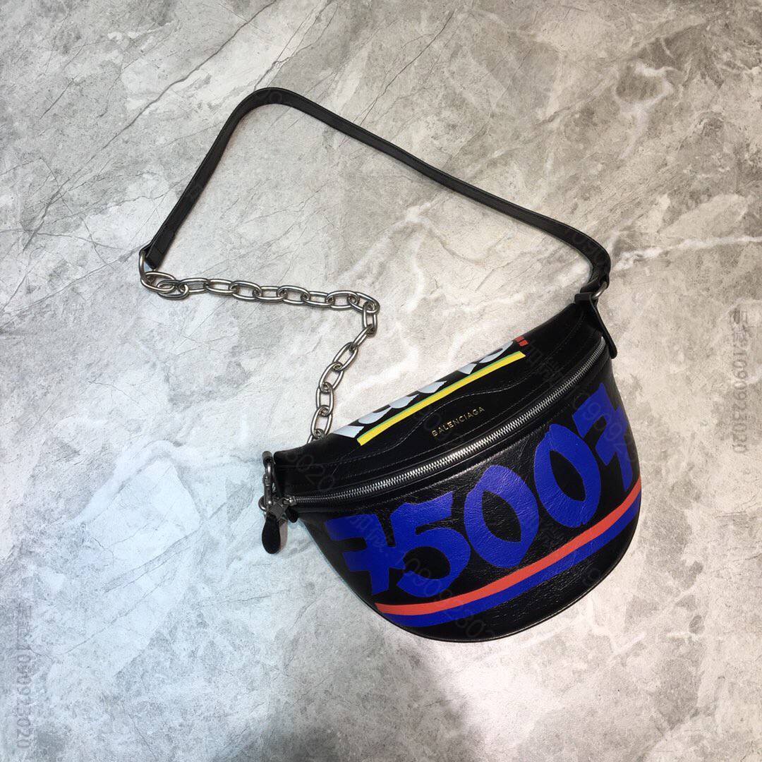 Balenciaga巴黎世家进口牛皮材质满饰Balen标识提花半月腰包180...