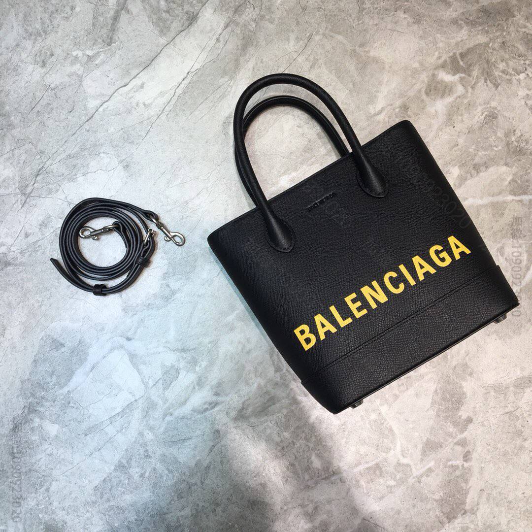 Balenciaga巴黎世家黑色Ville手提斜挎包印大字母贝壳包18008...