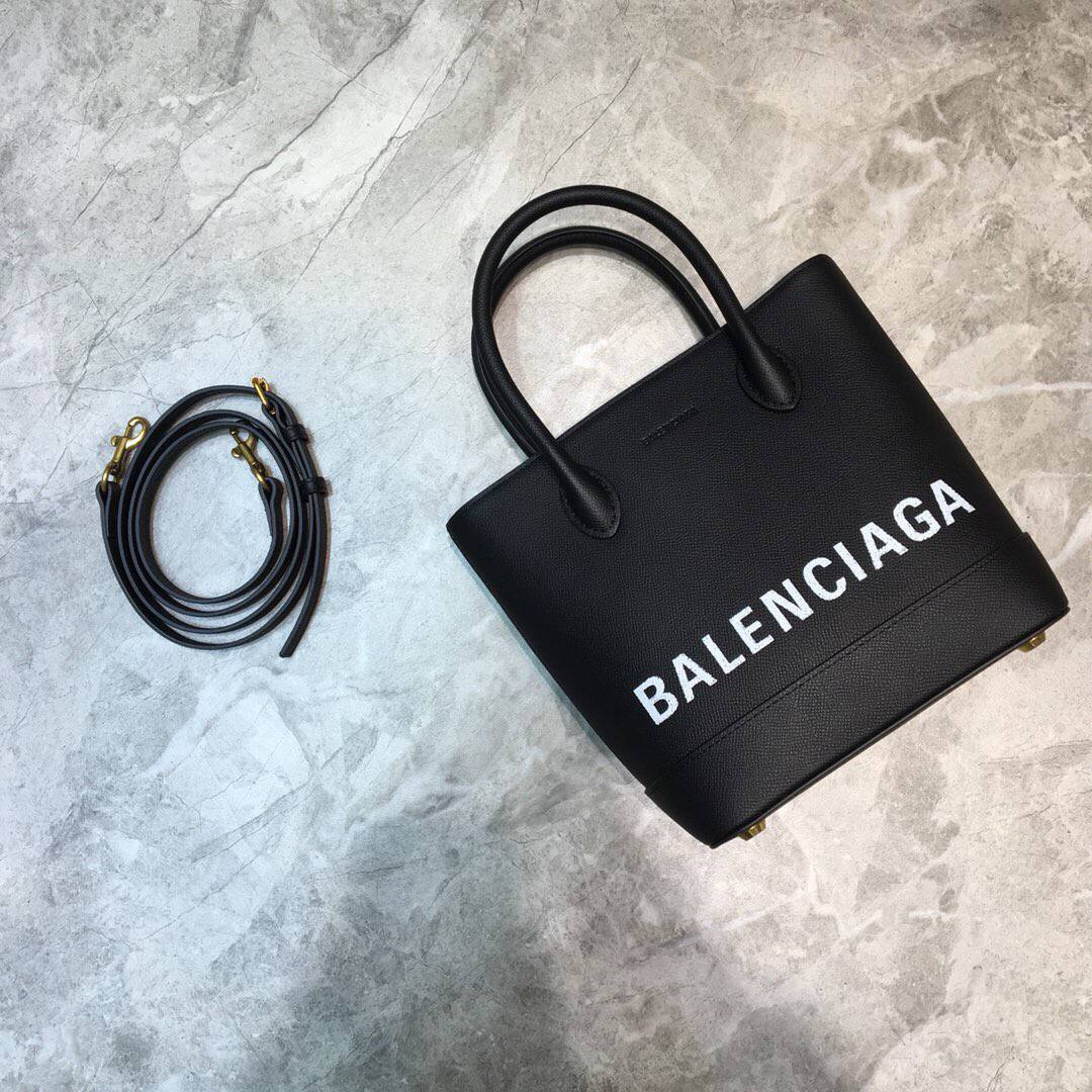 Balenciaga巴黎世家黑色Ville手提斜挎包印大字母贝壳包180086