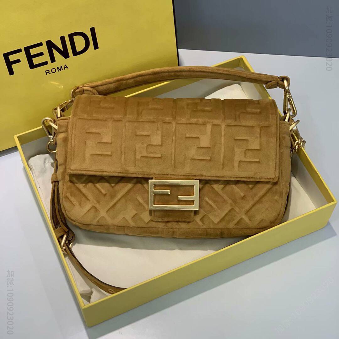 FENDI芬迪特制丝绒毛古铜色复古五金手袋317