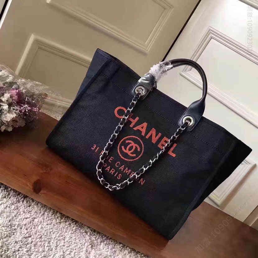 2017最新香奈儿CHANEL 帆布logo购物 火热沙滩包