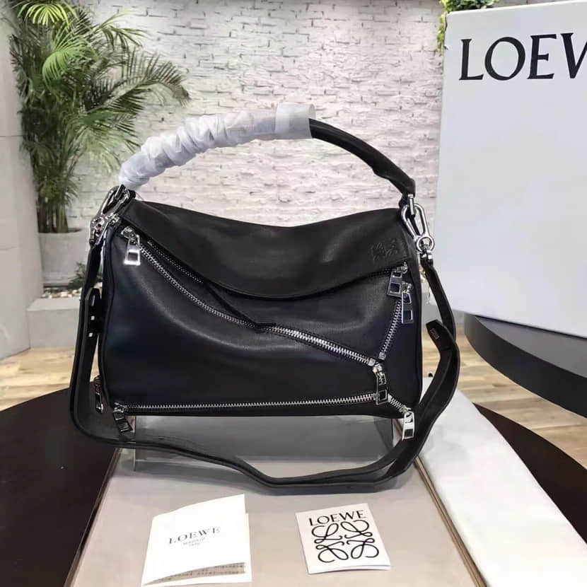 LOEWE罗意威 明星同款限量款 Puzzle Bag 单肩手提包L0160 中号黑色