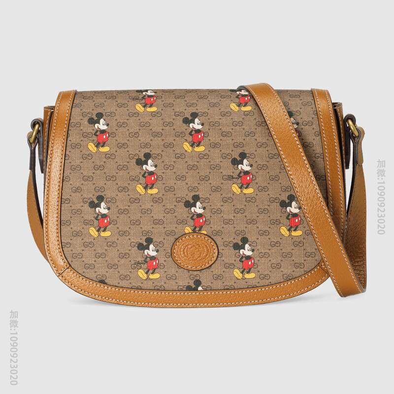 Gucci Disney迪士尼米老鼠印花翻盖单肩斜挎马鞍包 602694