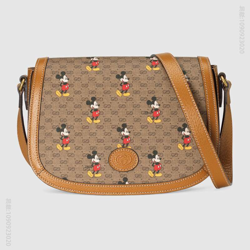 Gucci Disney迪士尼米老鼠印花翻盖单肩斜挎马鞍包 602694