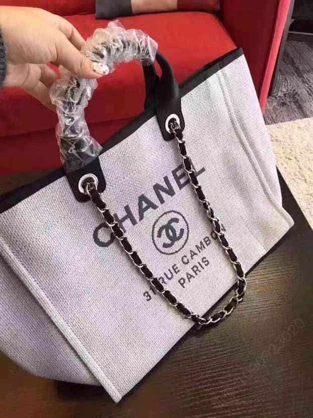 （香奈儿）CHANEL 麻布购物袋 沙滩包 大号