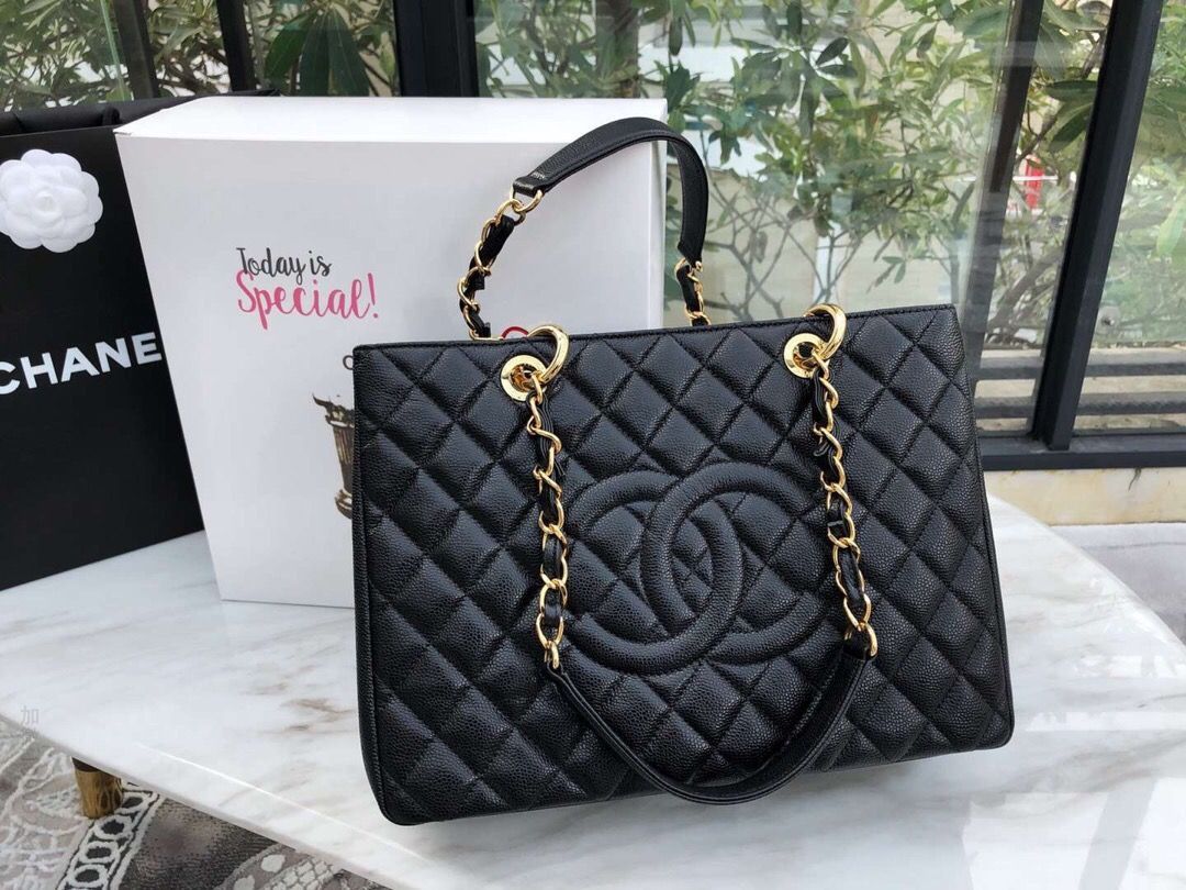 Chanel/香奈儿 复古GST黑色荔枝纹牛皮单肩手提女包 A50995