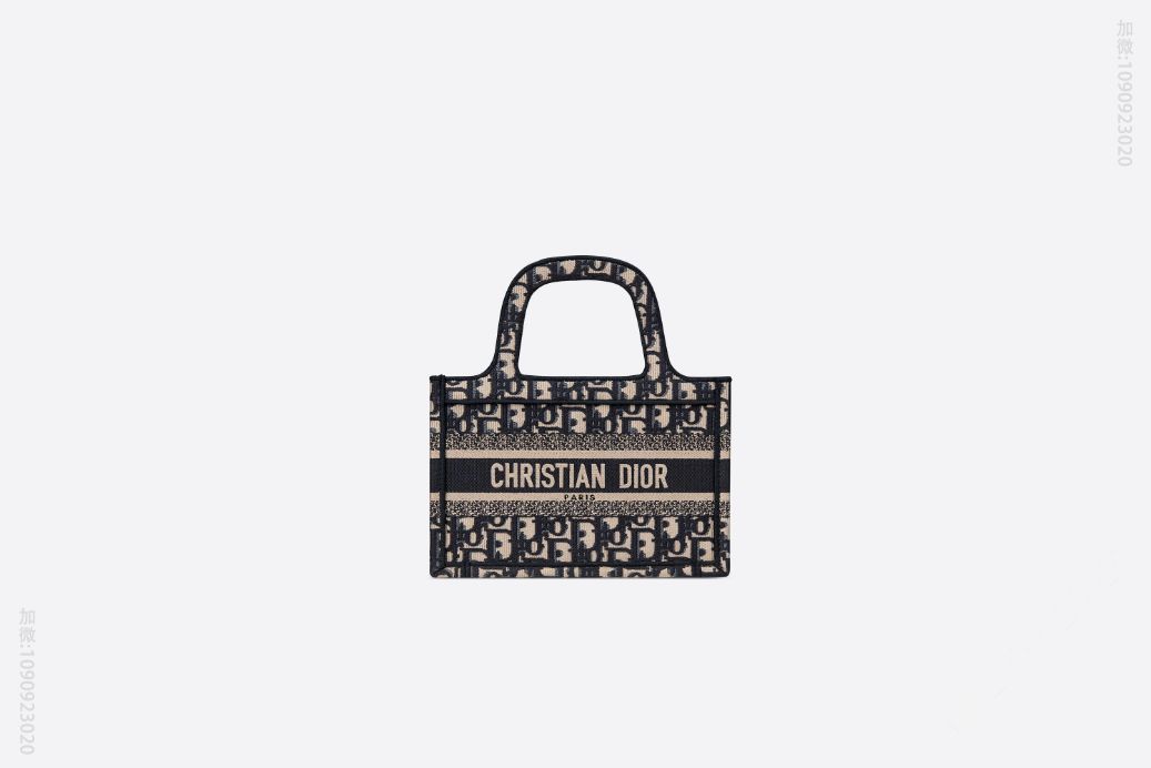 Dior/迪奥 BOOK TOTE ORIGINAL OBLIQUE图案迷你蓝色刺绣帆布托特包