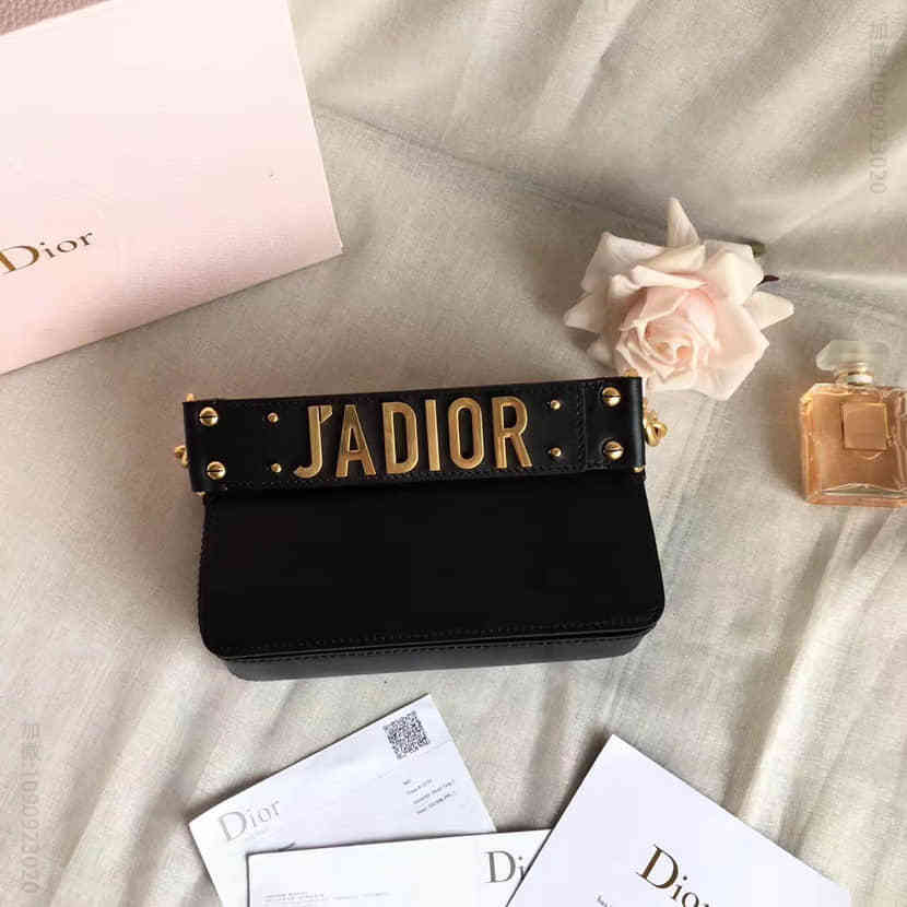 （迪奥）DIOR J'ADIOR黑色小牛皮翻盖式手提肩背包M9001
