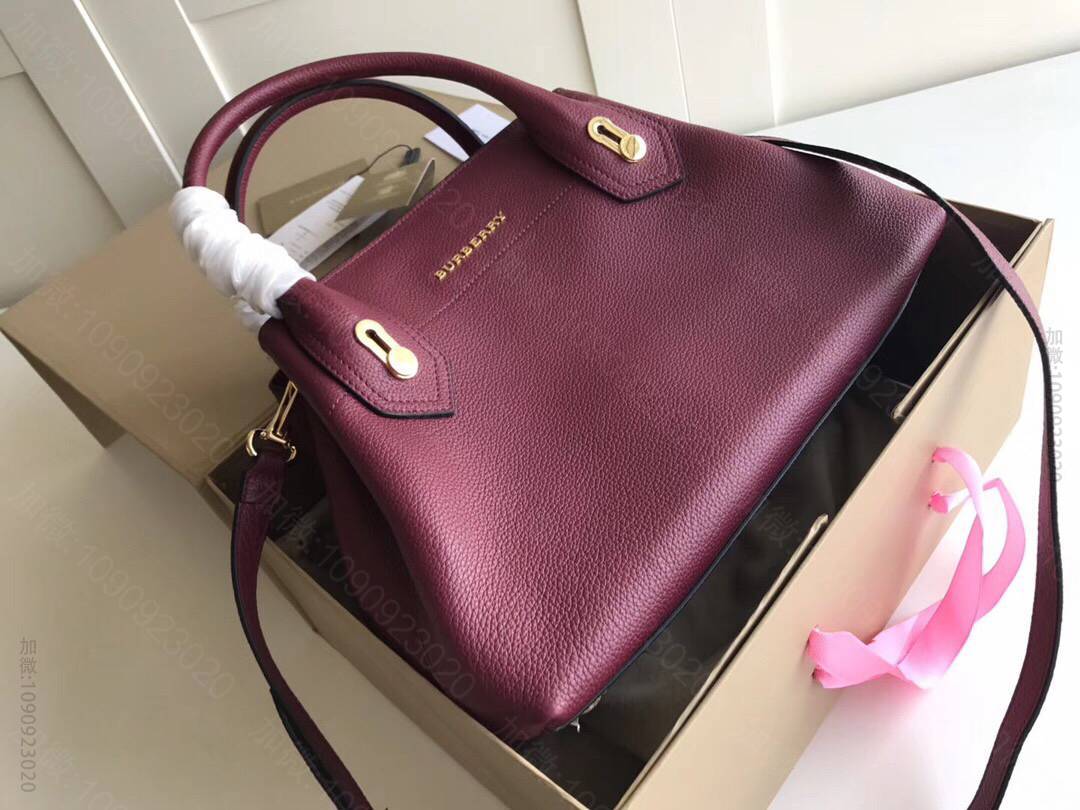 Burberry巴宝莉粒面皮革经典格纹棉质衬里The Milton 米尔顿手...