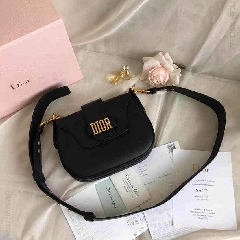 迪奥DIOR D-FENCE复古字母五金黑色小牛皮斜挎包M6501