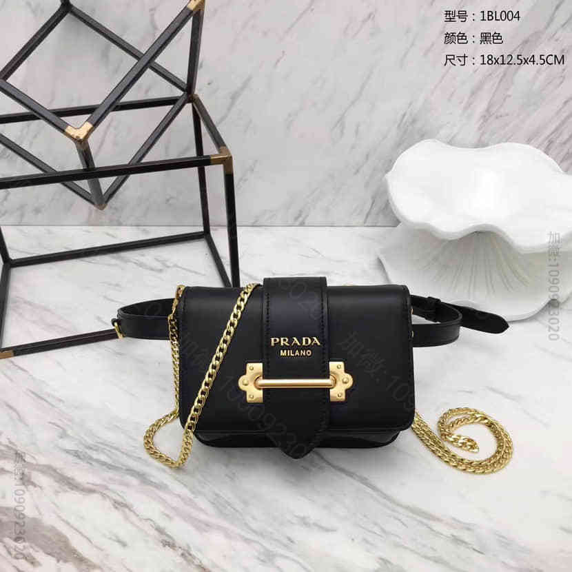 代工正品 普拉达prada cahier小牛皮链条腰包1BL004