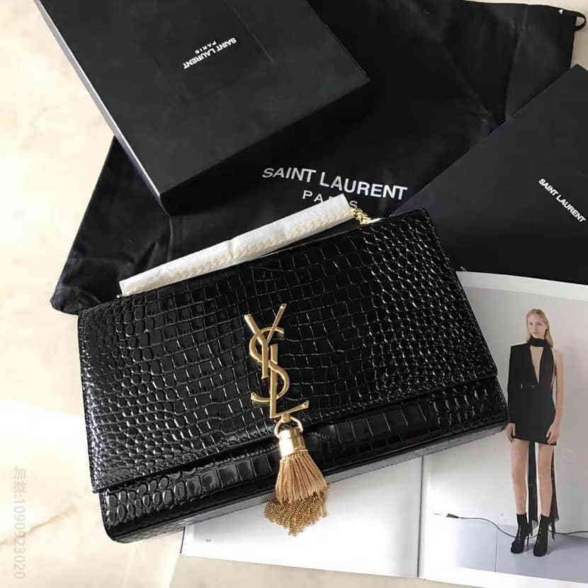 圣罗兰YSL Saint Laurent经典中号鳄鱼纹牛皮链条流苏挎包354119