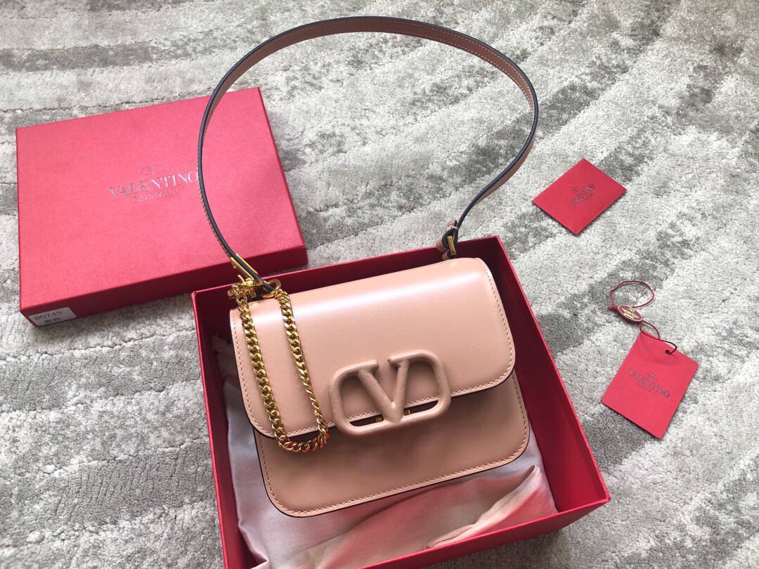 华伦天奴Valentino大V金扣复古进口牛皮单肩包0074S