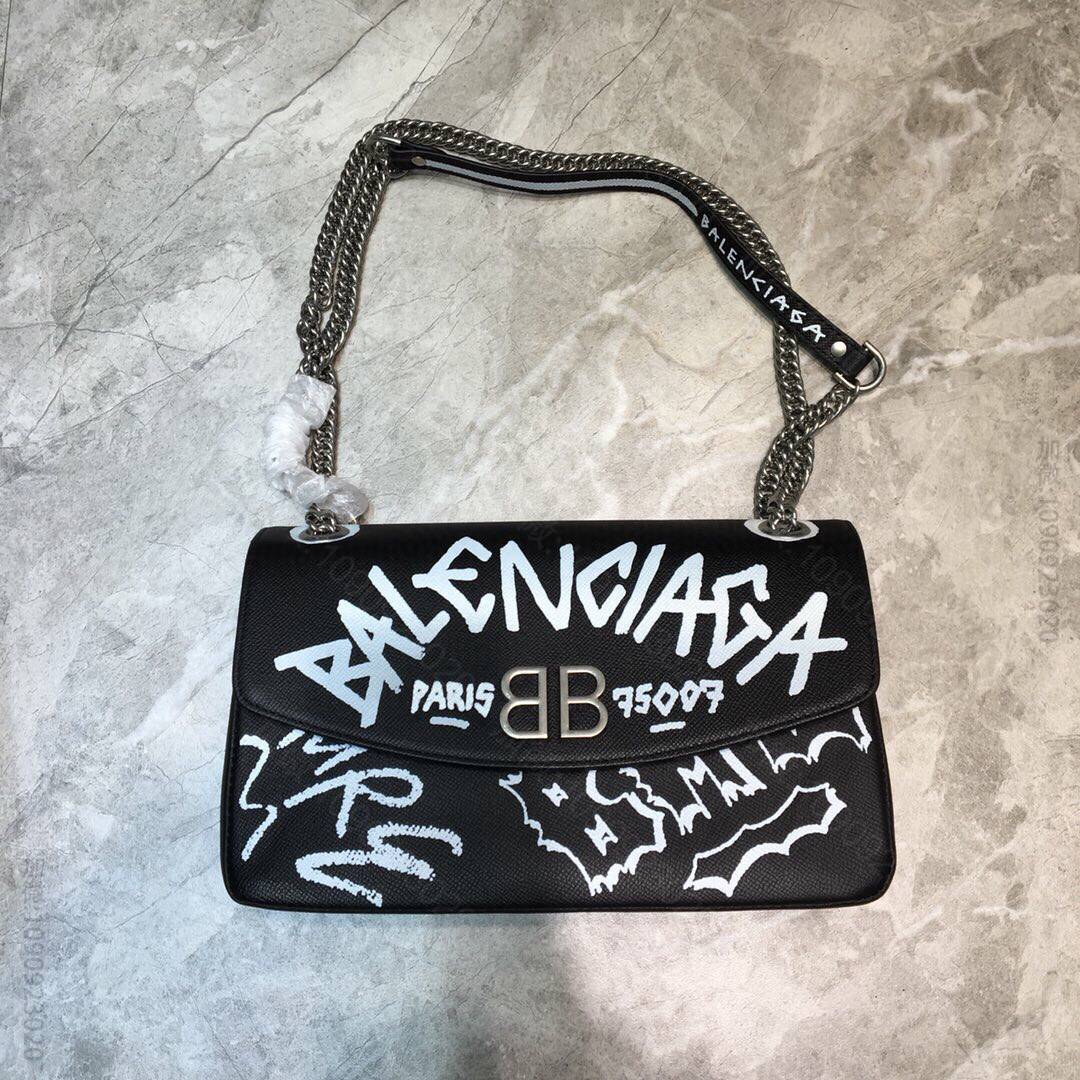 Balenciaga巴黎世家原厂进口牛皮时尚街头涂鸦风格链条包180103