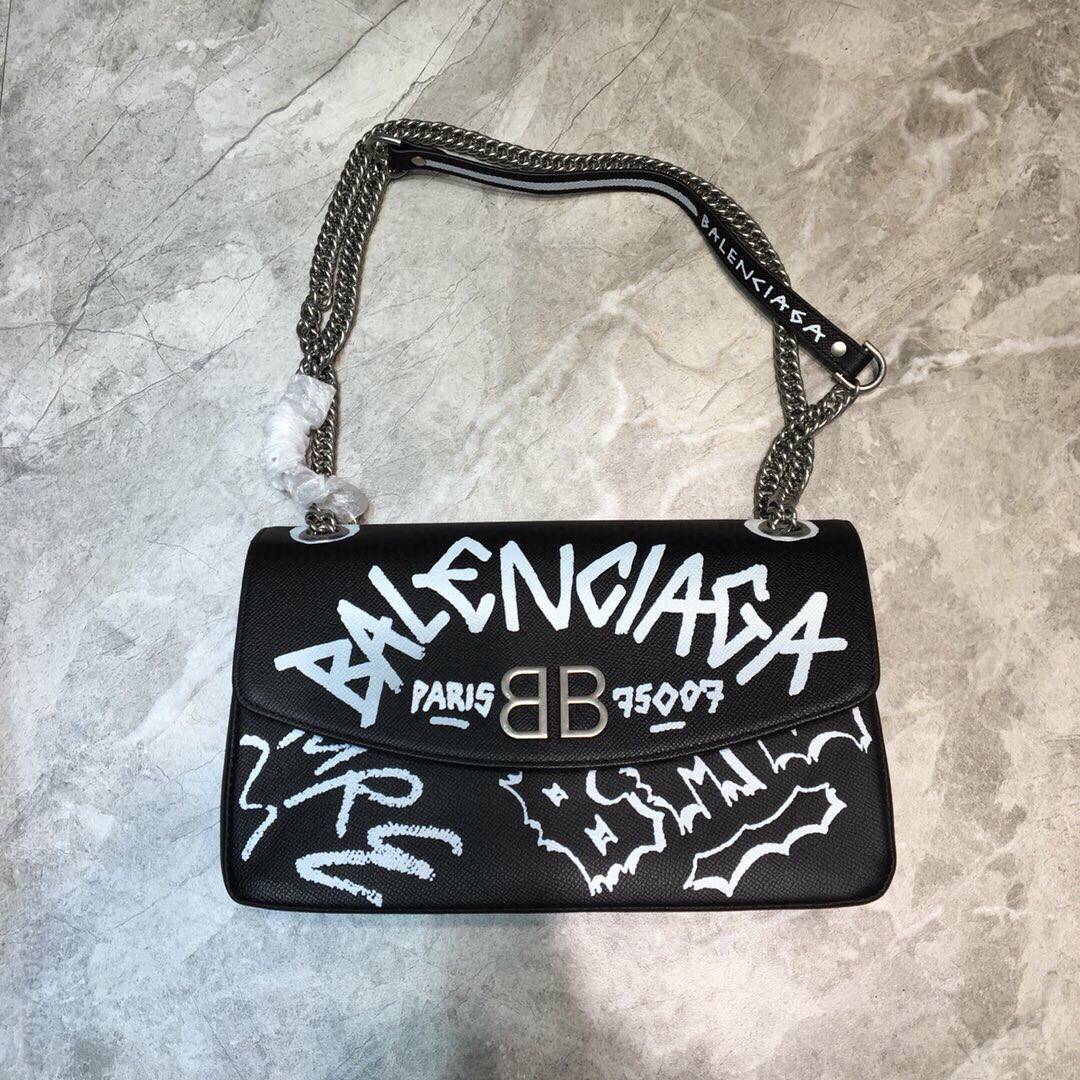 Balenciaga巴黎世家原厂进口牛皮时尚街头涂鸦风格链条包180103