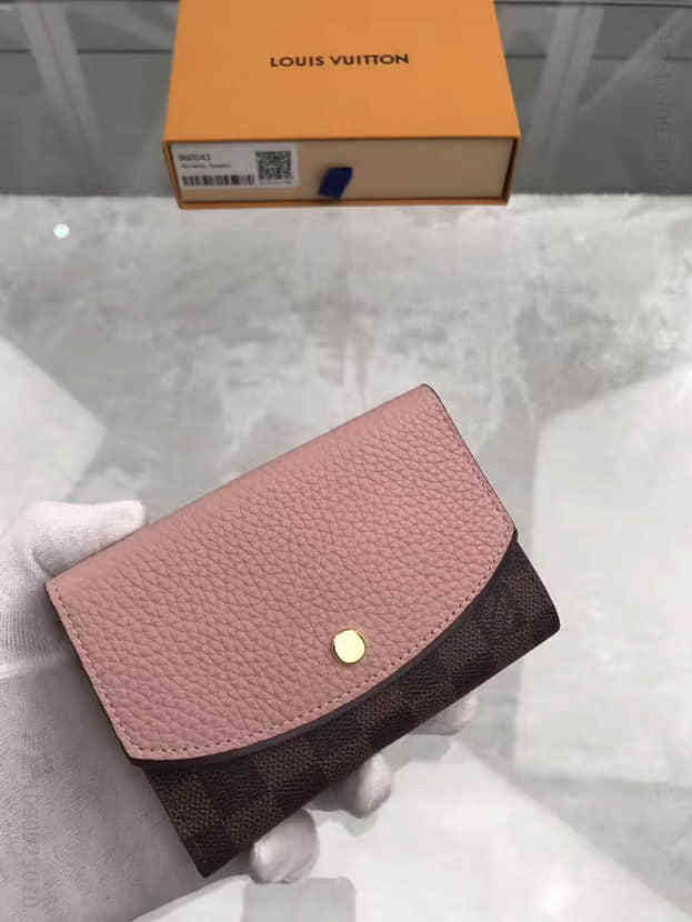 LV 粉色二折短款按扣女士钱包 N60043