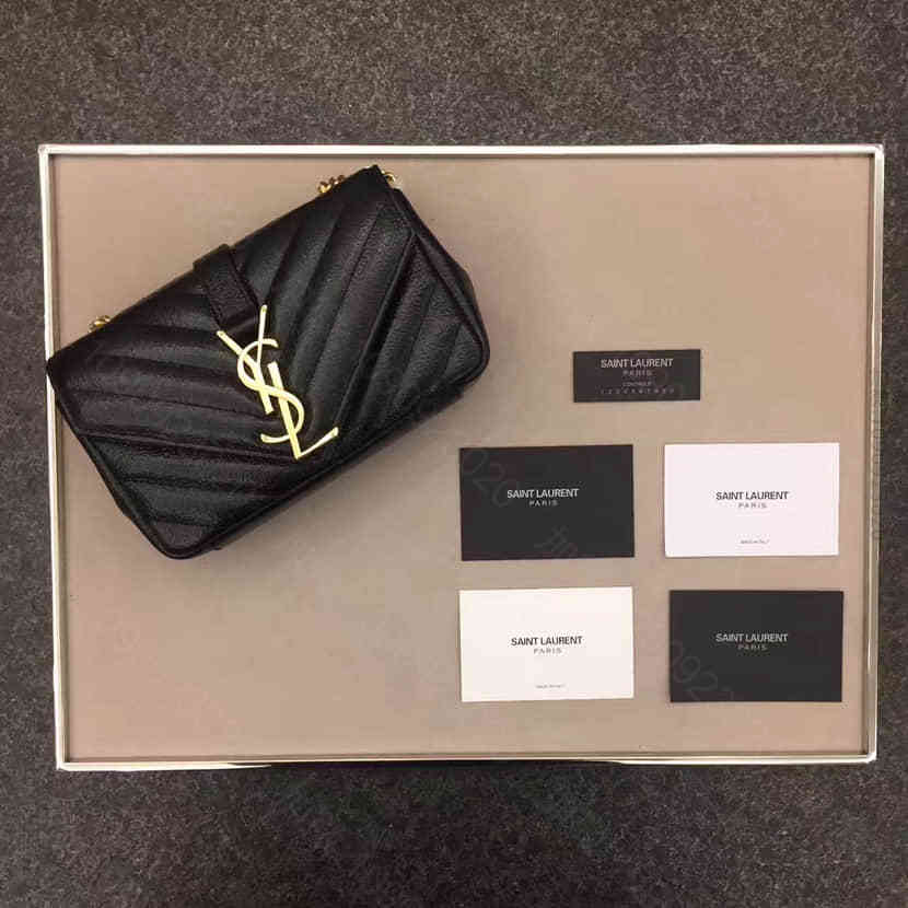 圣罗兰YSL 黑色光面皮金色Logo链条包 399289Z