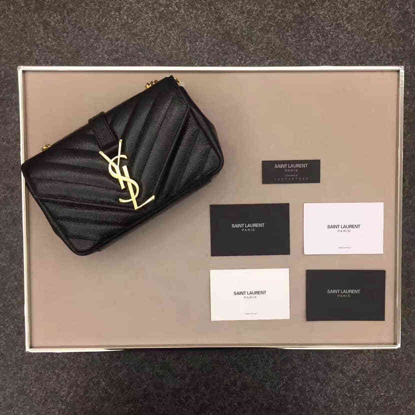 圣罗兰YSL 黑色光面皮金色Logo链条包 399289Z