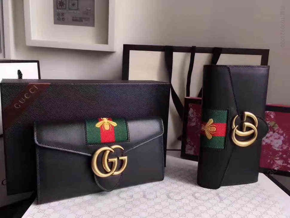 Gucci古驰 400586 蜜蜂图案双G金 女士长款钱包