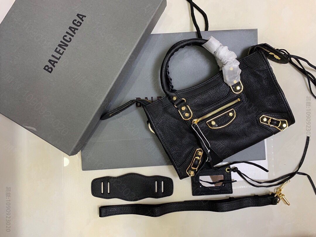 巴黎世家Balenciaga原版山羊皮配金边机车包084669