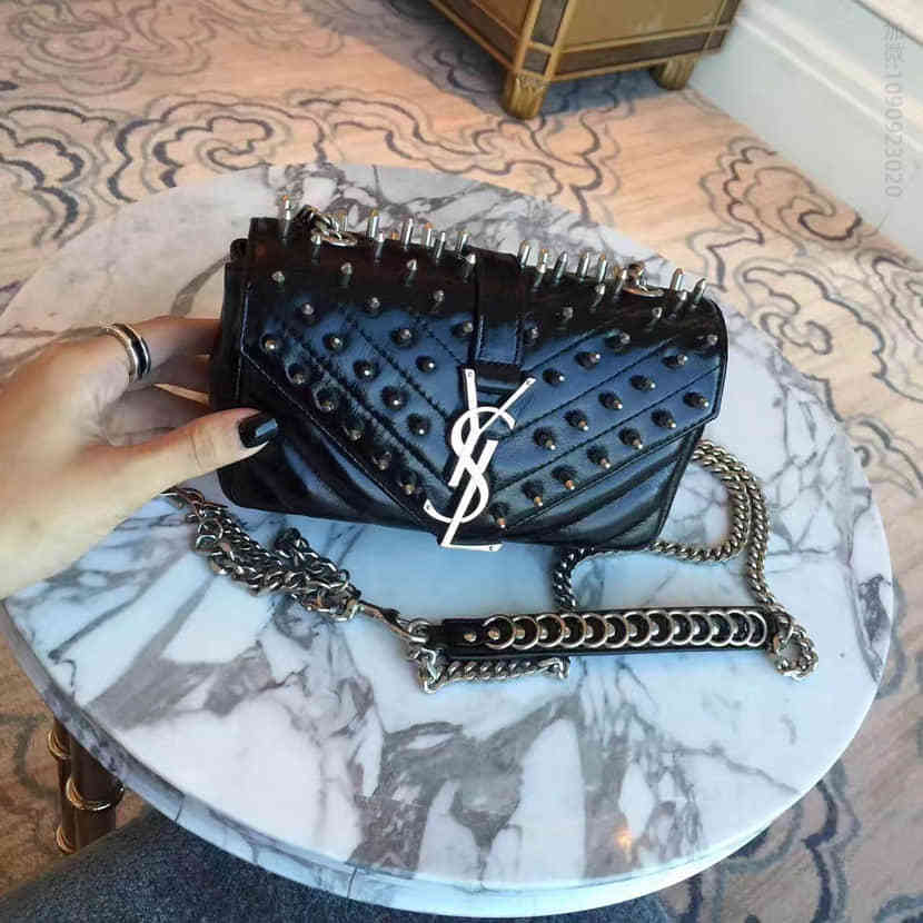 Saint Laurent 圣罗兰 黑色铆钉斜挎链条包 399289