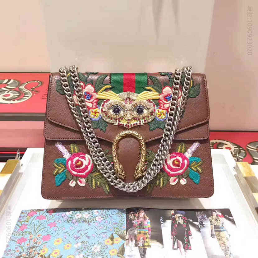 Gucci古驰 Dionysus 棕色浣熊单肩包 400235