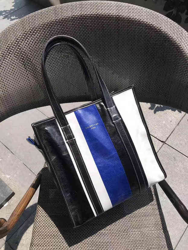 高仿巴黎世家手提女包 Balenciaga 多色拼接Bazar香油蜡牛皮编织包 