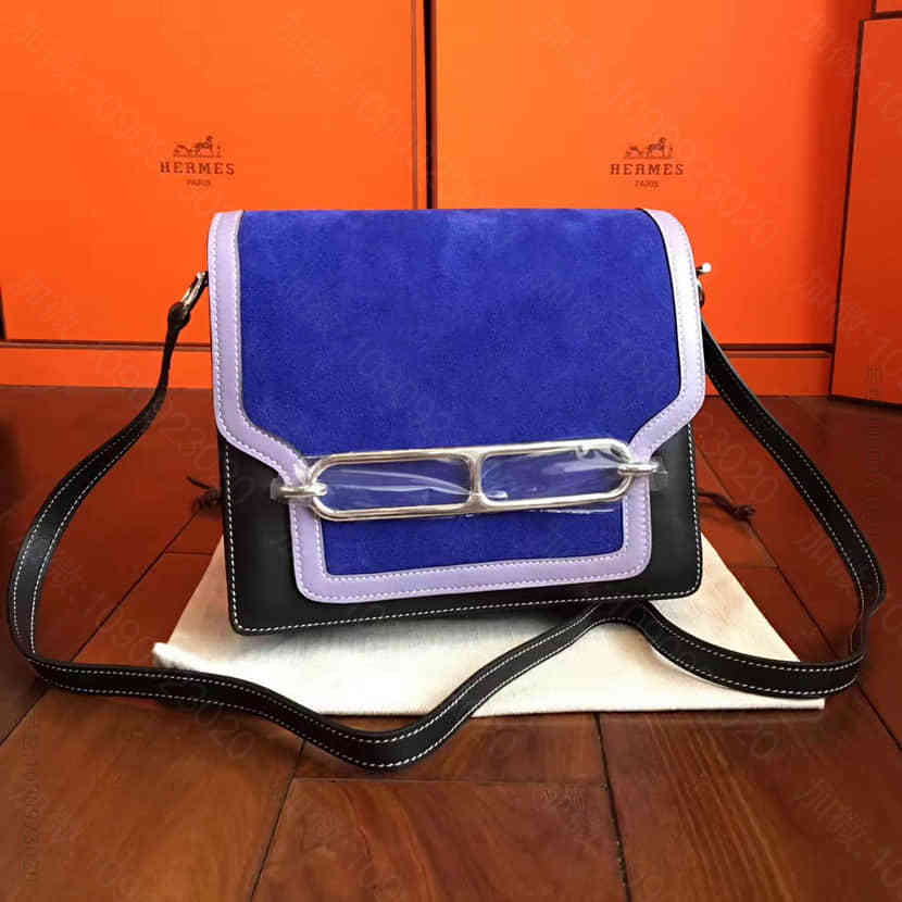 爱马仕Hermes Roulis鹿皮拼swif皮蜜蜡线手缝猪鼻子邮差包