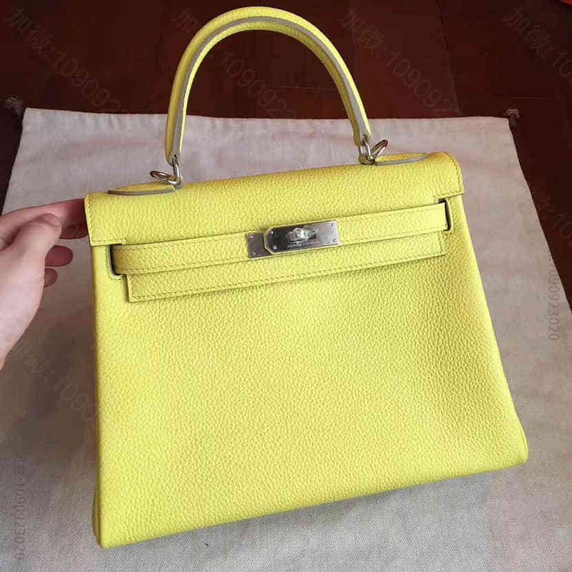 爱马仕Hermes 柠檬黄进口togo皮Kelly凯莉包 28CM
