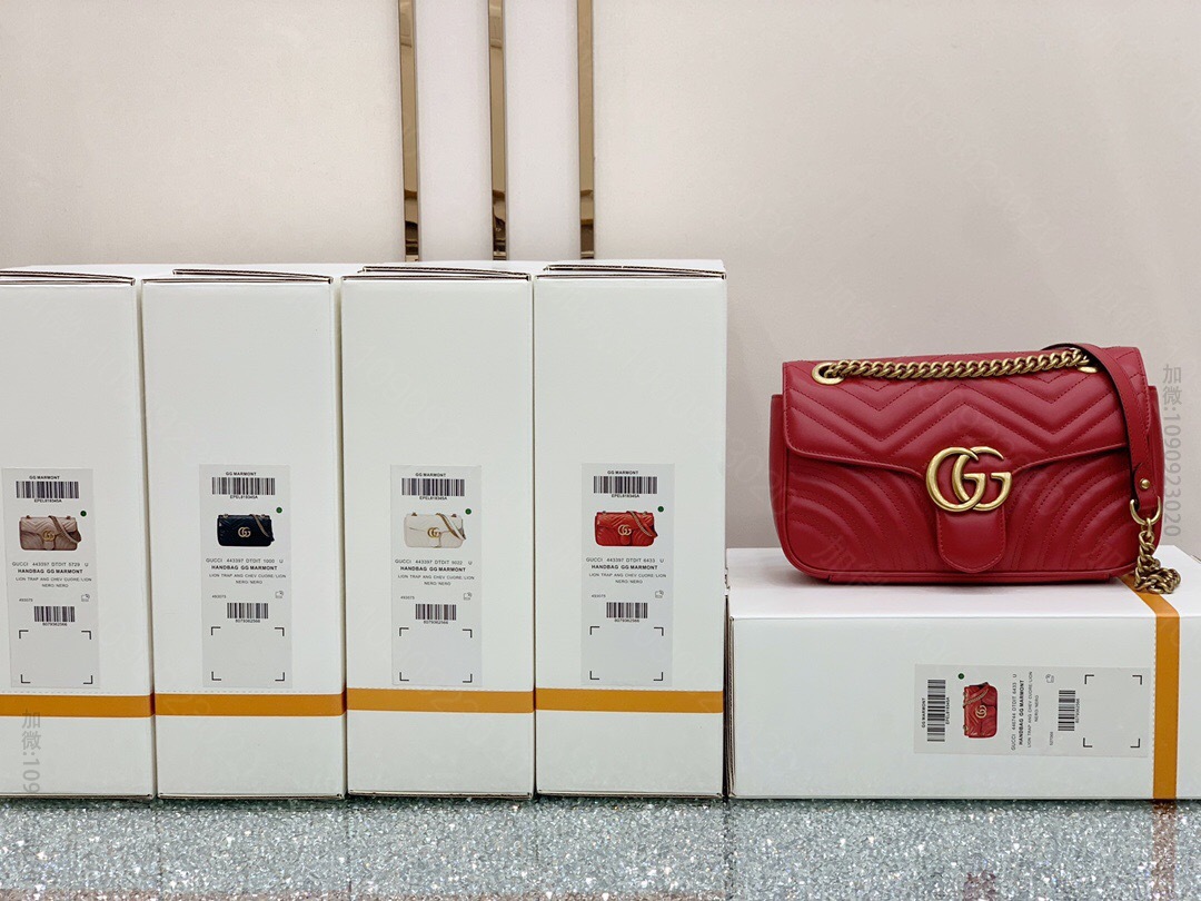 【原厂皮】GG Marmont系列26CM绗缝肩背包 443497