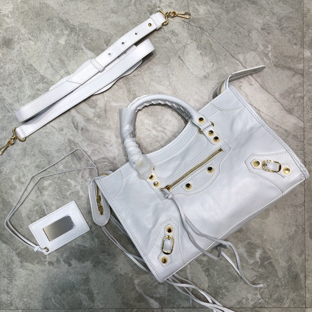 Balenciaga巴黎世家爆裂纹牛皮机车包084669