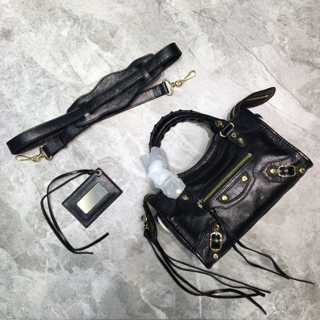 Balenciaga巴黎世家爆裂纹牛皮机车包084228