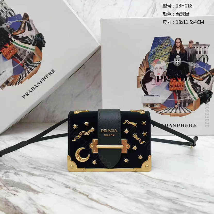 普拉达PRADA 原单绒布星星月亮单肩包1BD045