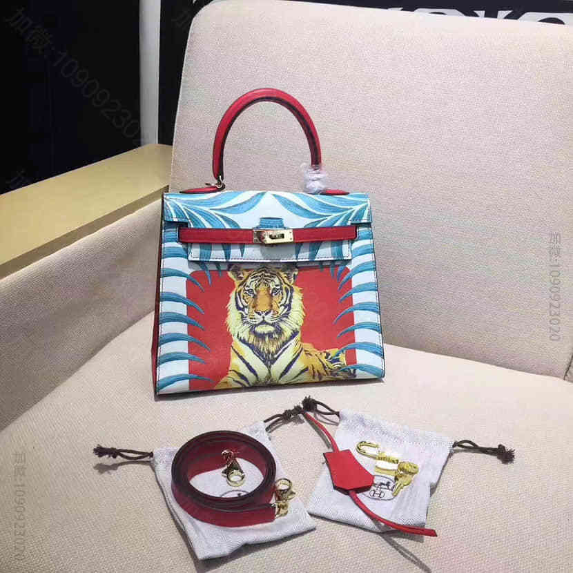 爱马仕HERMES Kelly swift彩绘老虎图案凯莉包