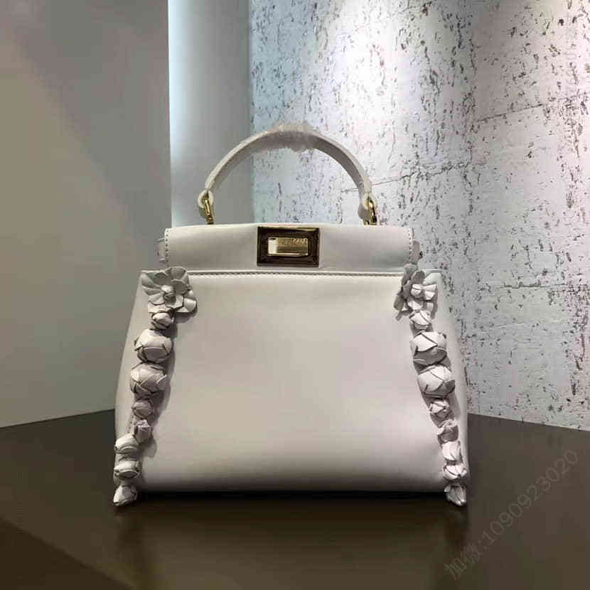 芬迪FENDI MINI PEEKABOO白色小玫瑰花手袋8BN244