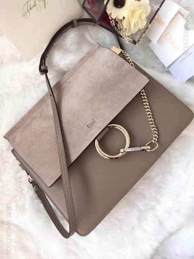 克洛伊chloe Faye灰色光滑小牛皮和麂皮中号肩背包