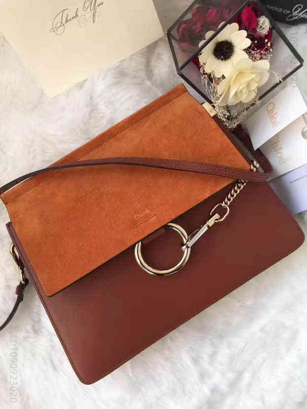 克洛伊chloe Faye棕色光滑小牛皮和麂皮中号肩背包