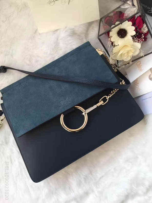 克洛伊chloe Faye湖水蓝光滑小牛皮和麂皮中号肩背包