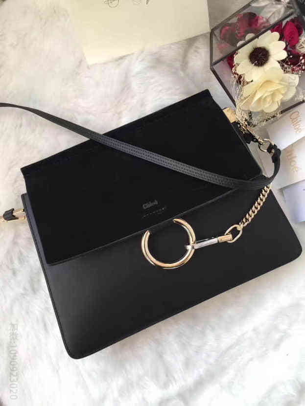 克洛伊chloe Faye 黑色光滑小牛皮和麂皮中号肩背包