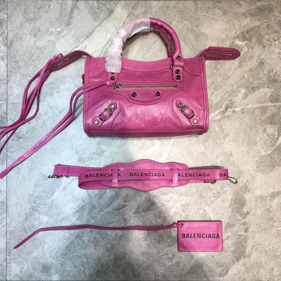 Balenciaga巴黎世家CITY MINI 爆裂纹牛皮机车包084228
