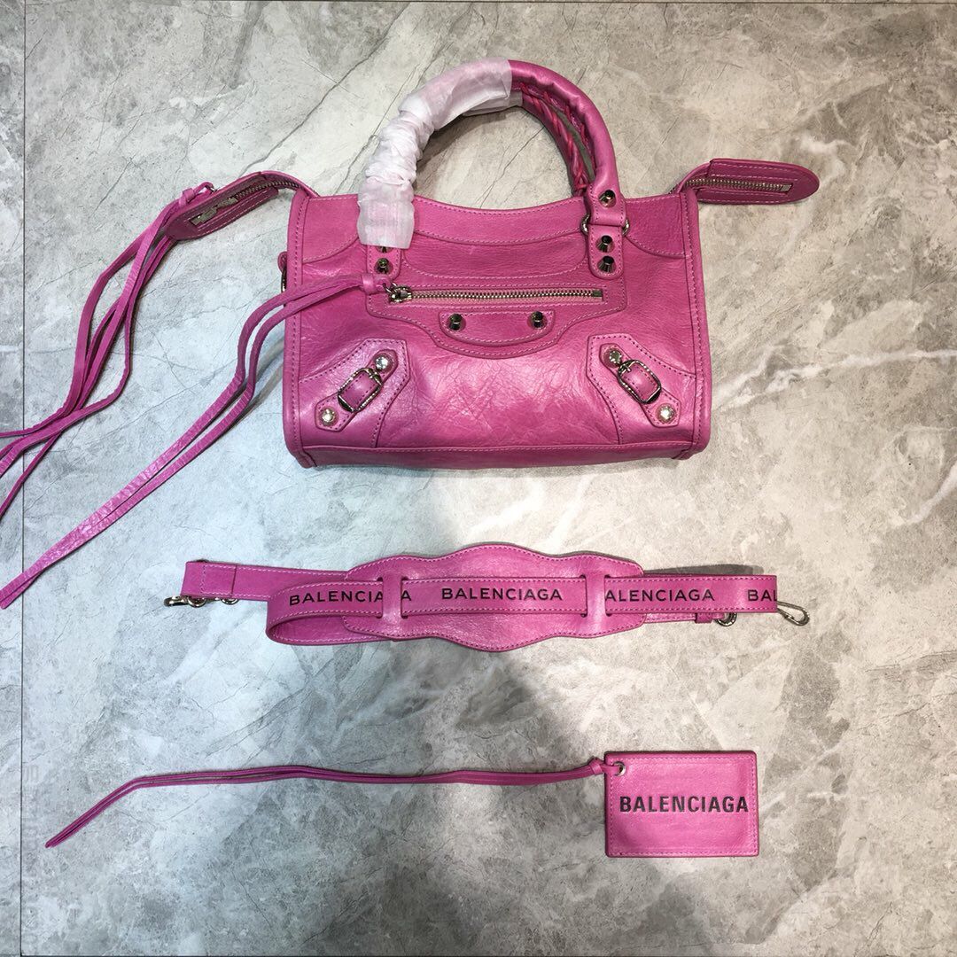 Balenciaga巴黎世家CITY MINI 爆裂纹牛皮机车包084228