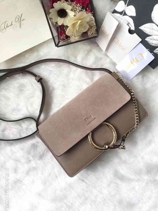 克洛伊chloe 沙灰色Faye光滑小牛皮和麂皮小号肩背包3S1127